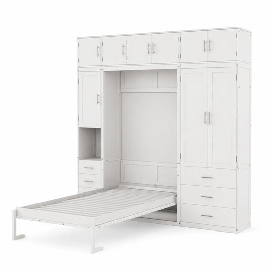 Cama plegable con armario de MDF blanco individual