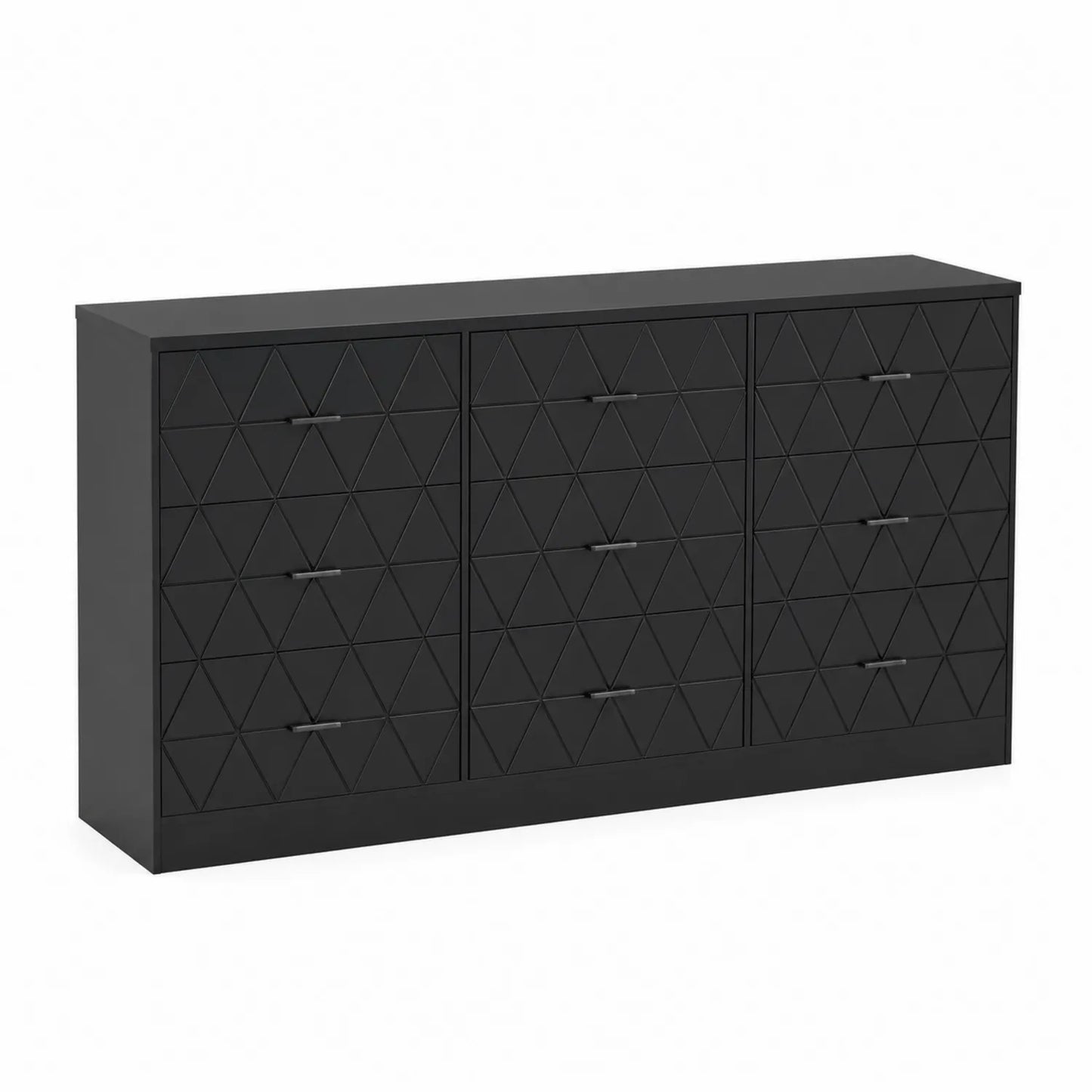 Cajonera moderna MDF negra con diseño geométrico 140x40x80 cm