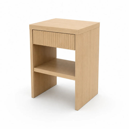 Mesa auxiliar de madera contrachapada con cajón y estante H60 cm