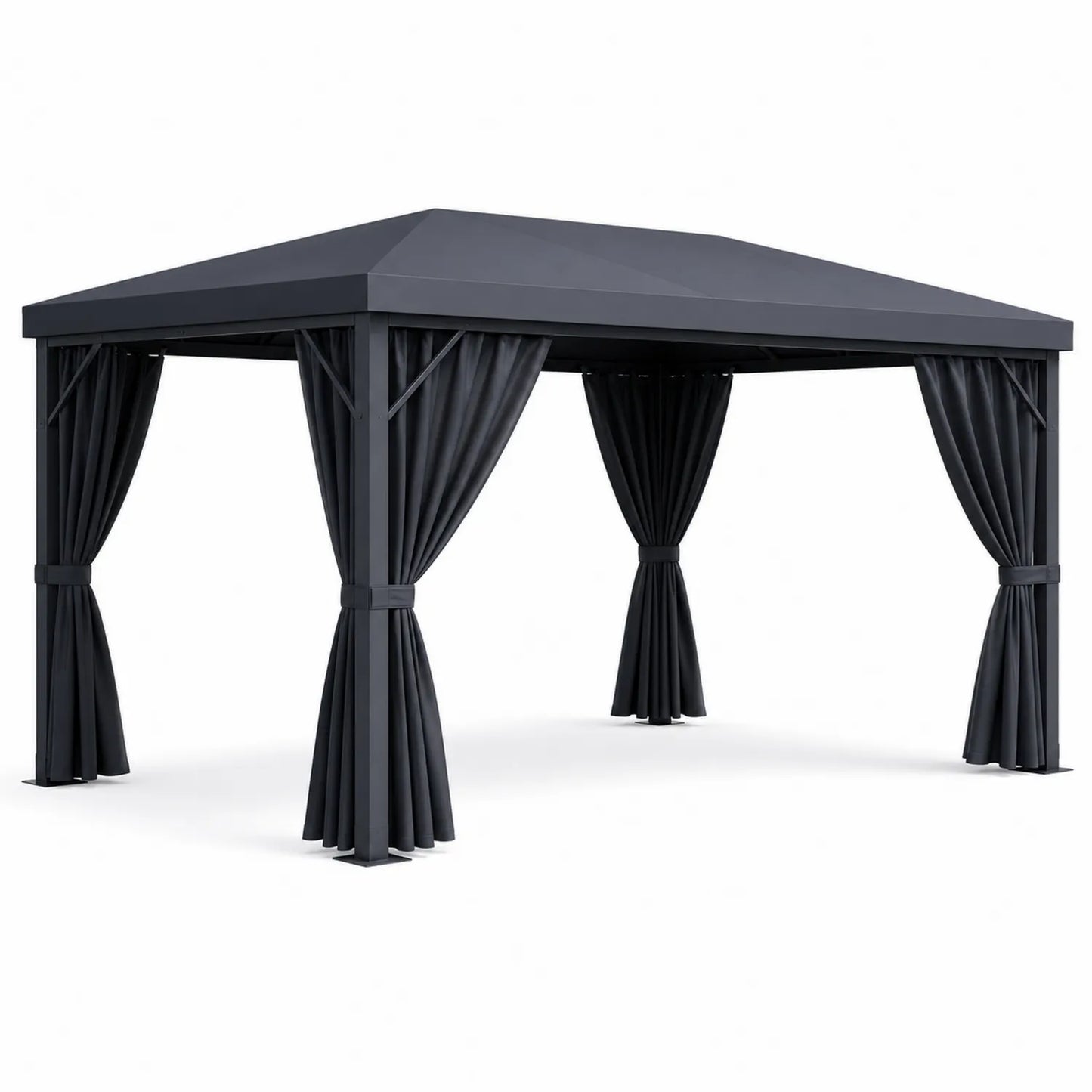 Pérgola de jardín de aluminio con cortinas de poliéster Gris oscuro