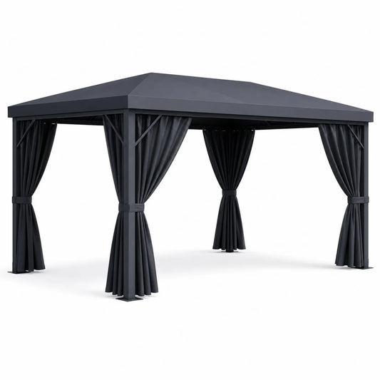 Pérgola de jardín de aluminio con cortinas de poliéster Gris oscuro