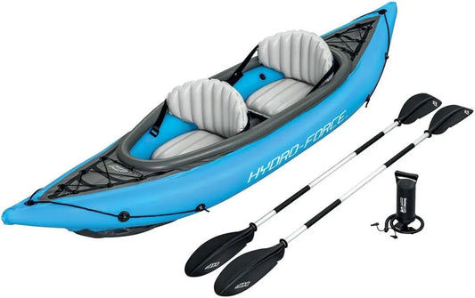 Kayak Inflable para 2 Personas Hydro-Force de Bestway con Remo, Sillas y Bomba, Azul 331 x 88 cm