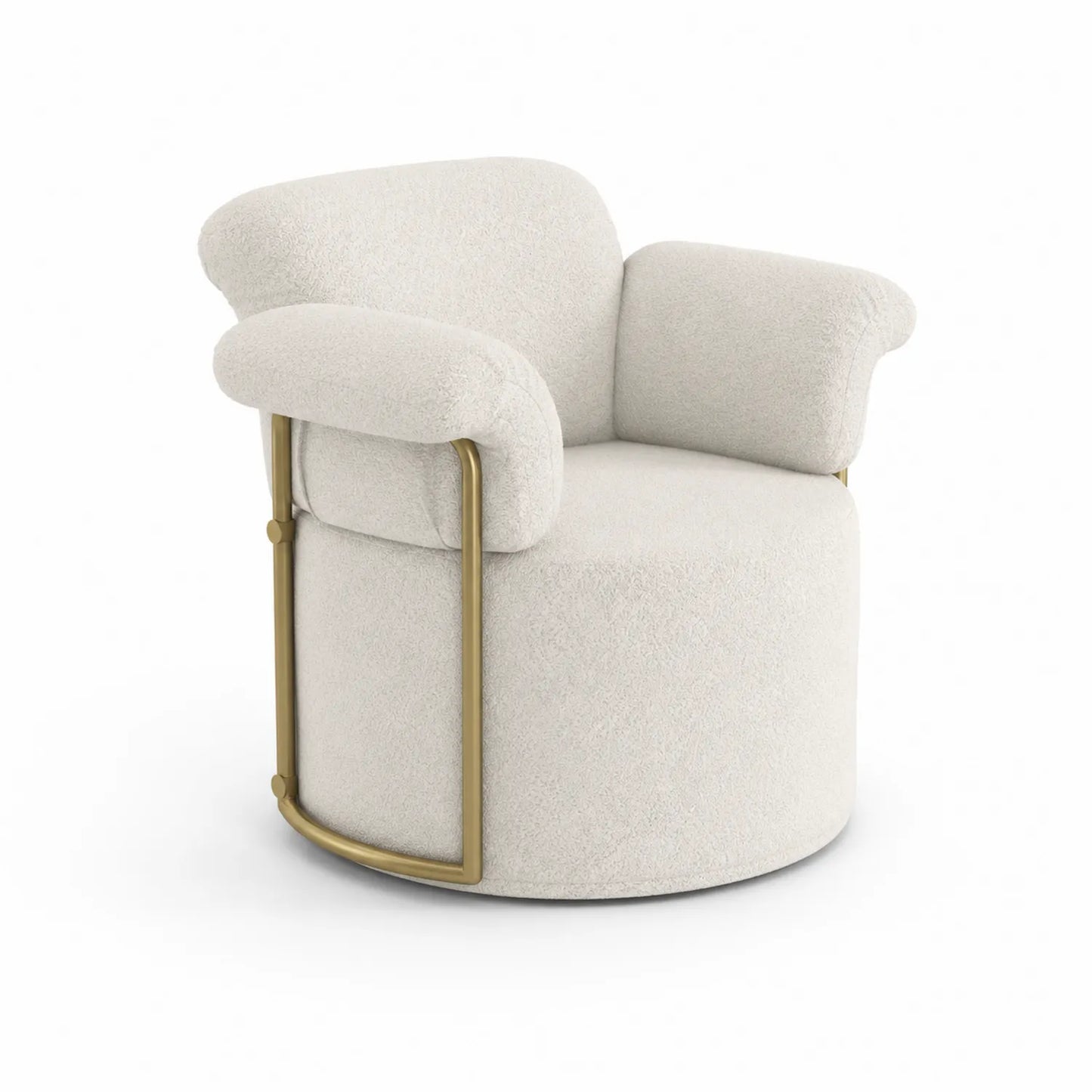 Silla giratoria de tela bouclé con estructura de metal