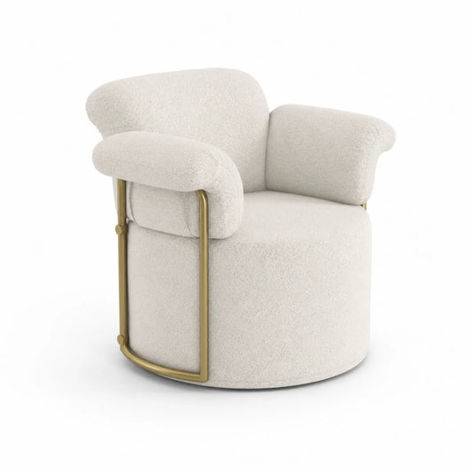 Silla giratoria de tela bouclé con estructura de metal