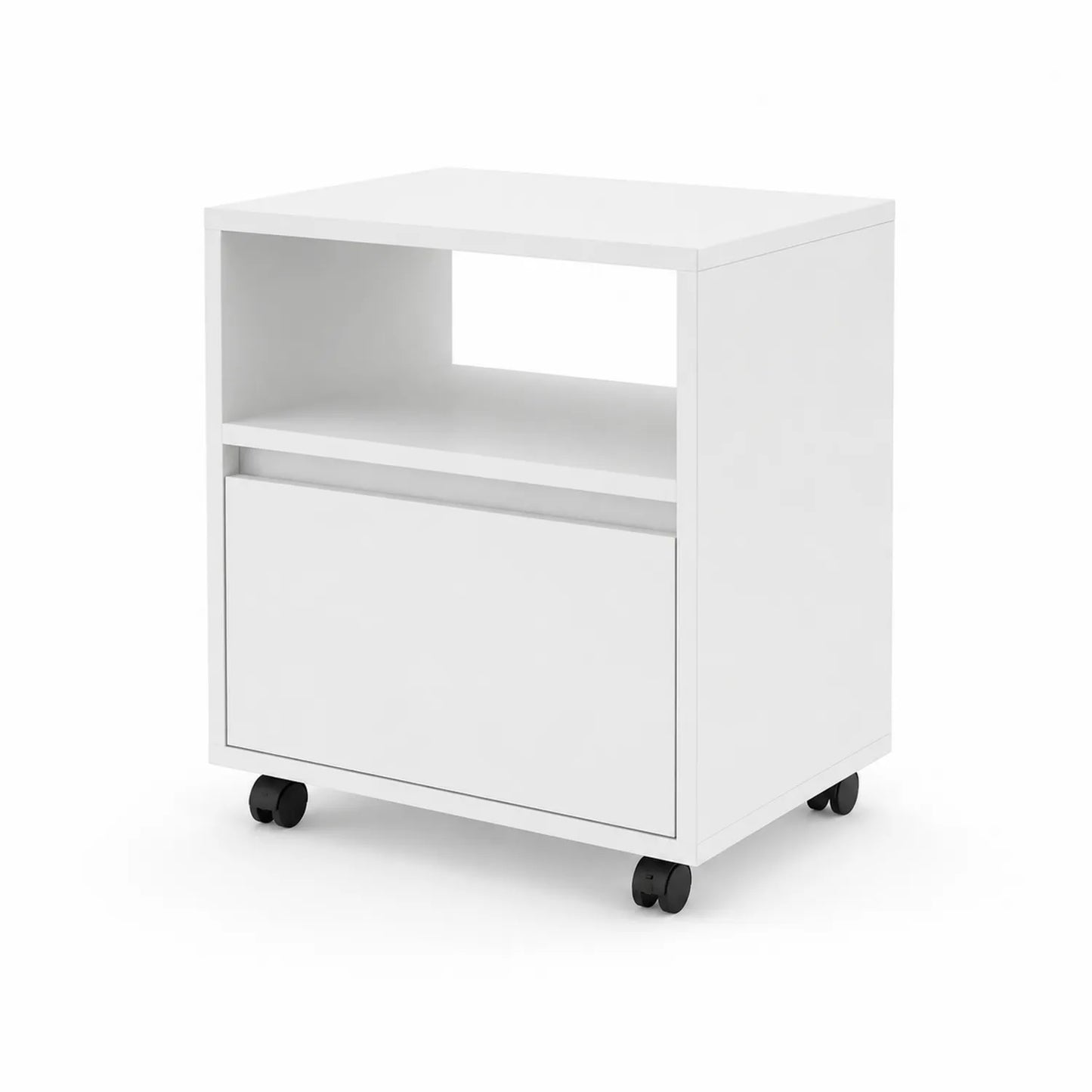 Mesita de noche MDF con ruedas Blanco 40x30x53 cm
