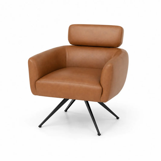 Silla giratoria de cuero sintético con base de metal