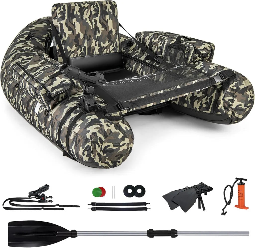 Barca Hinchable GOPLUS con Accesorios, Capacidad 150 kg, Diseño Camuflaje