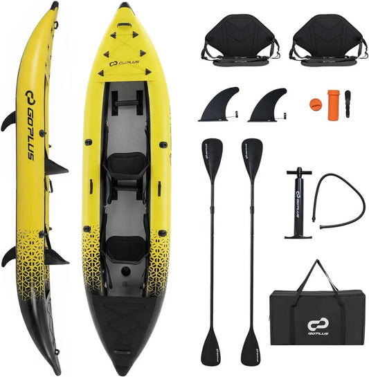 Kayak Hinchable Doble con Capacidad 230 kg, Asientos Acolchados y Remos de Aluminio