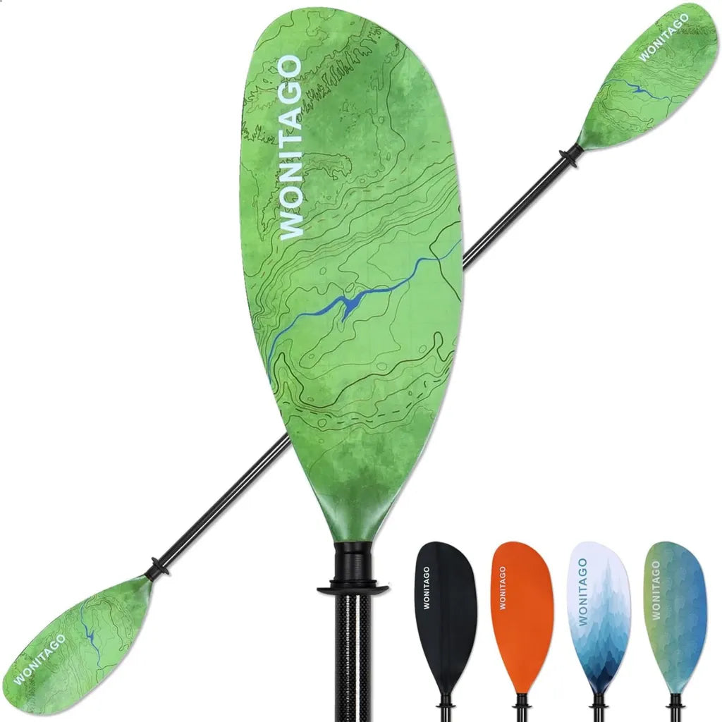 Pala de kayak ajustable 3 piezas, eje de carbono, hoja de nailon, 210-230 cm, verde