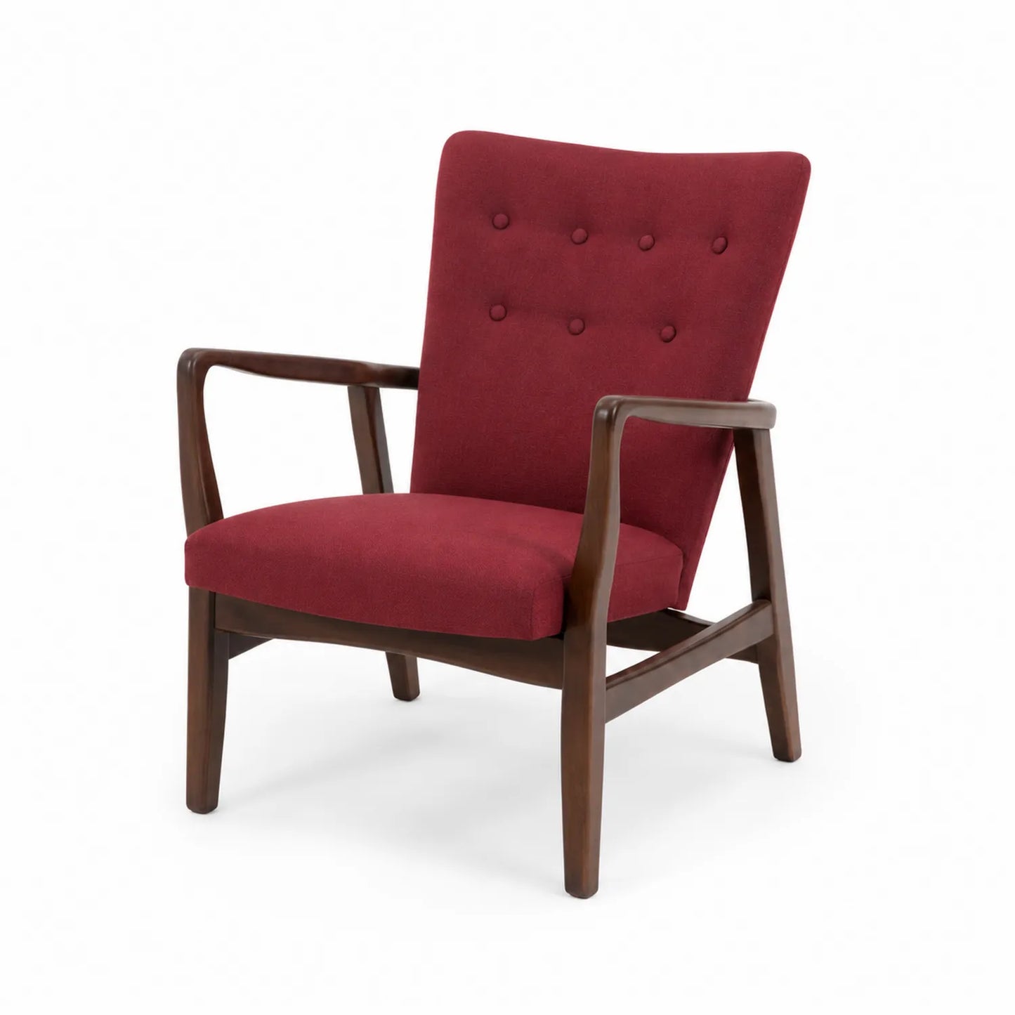 Silla de madera con tapizado de poliéster rojo oscuro