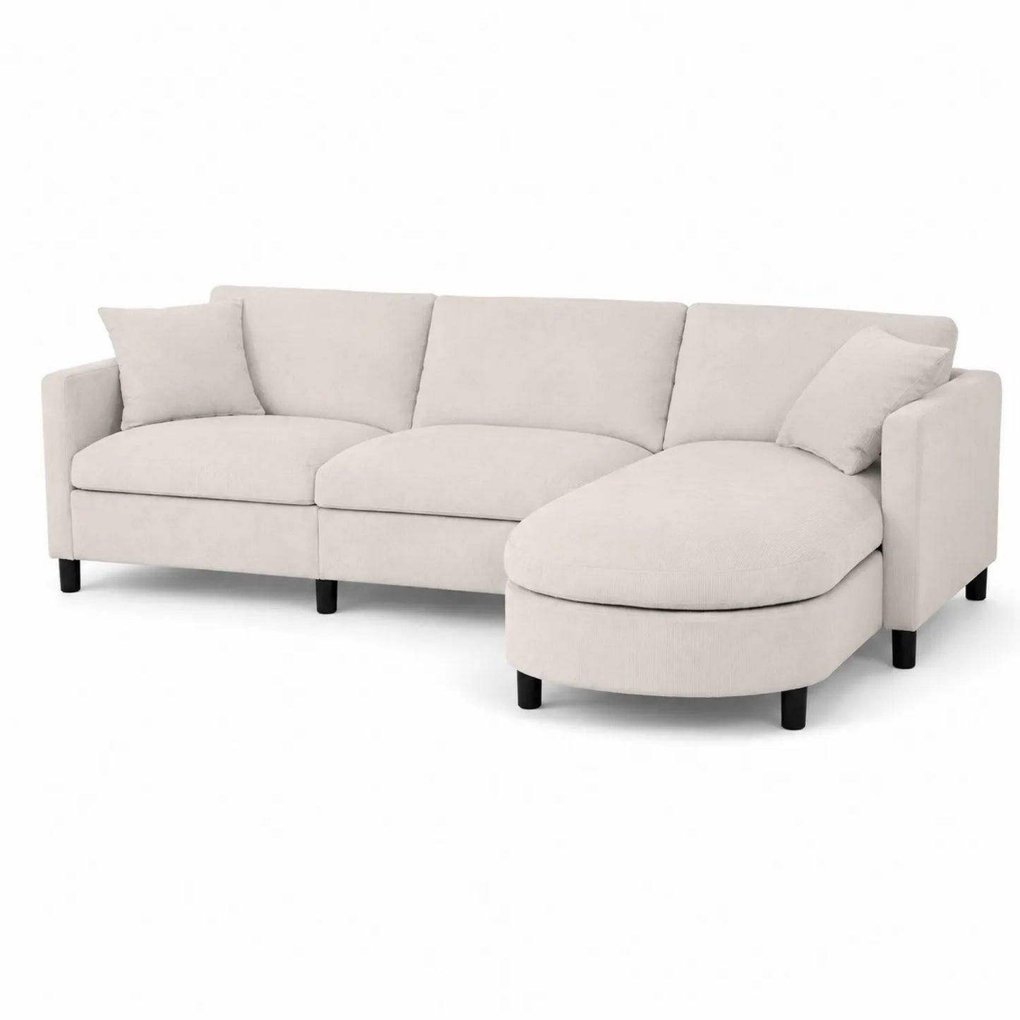 Sofá seccional en L con chaise longue, tela de pana beige