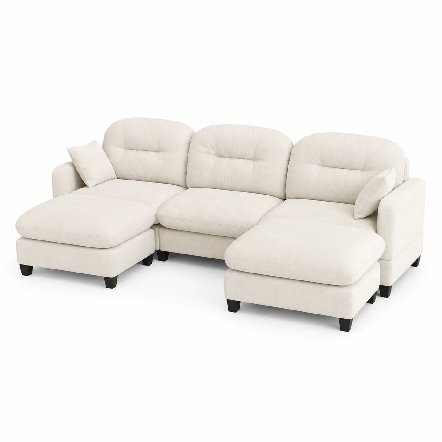 Sofá seccional en L de tela de poliéster beige con patas de polipropileno 250x150x85 cm