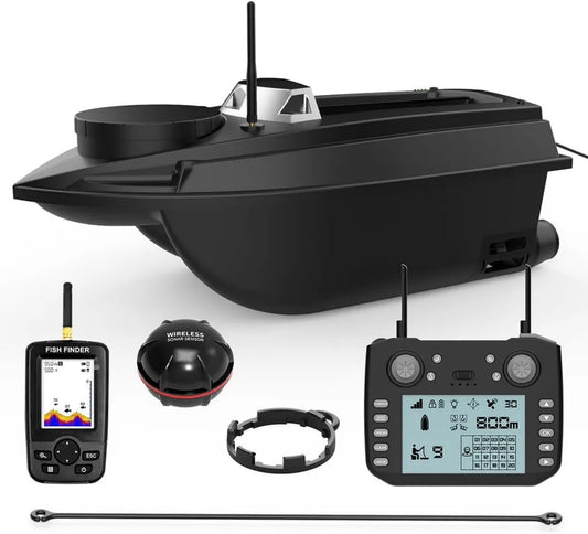 Barco de Pesca RC V030, Alta Velocidad, GPS y Retorno Automático, Control Remoto 800 m, Carga Máxima 3 kg