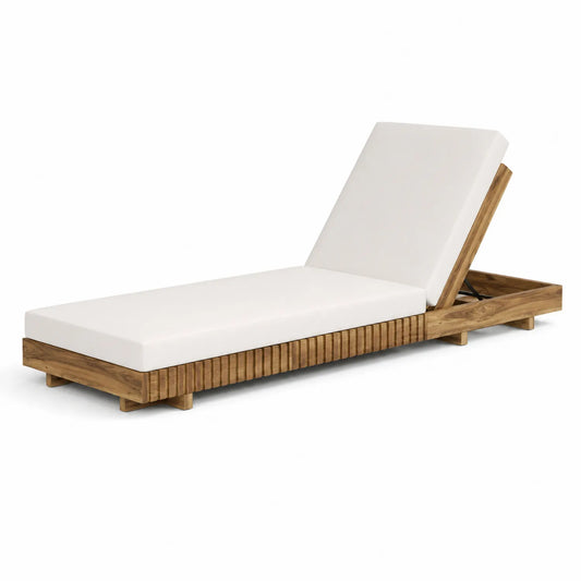 Tumbona de Madera Maciza de Teca y Cojín Blanco 200x70x30 cm