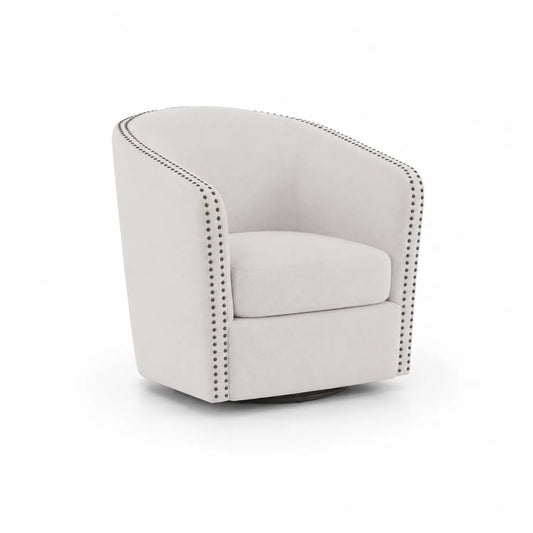 Silla Giratoria de Tela Crema con Tachuelas