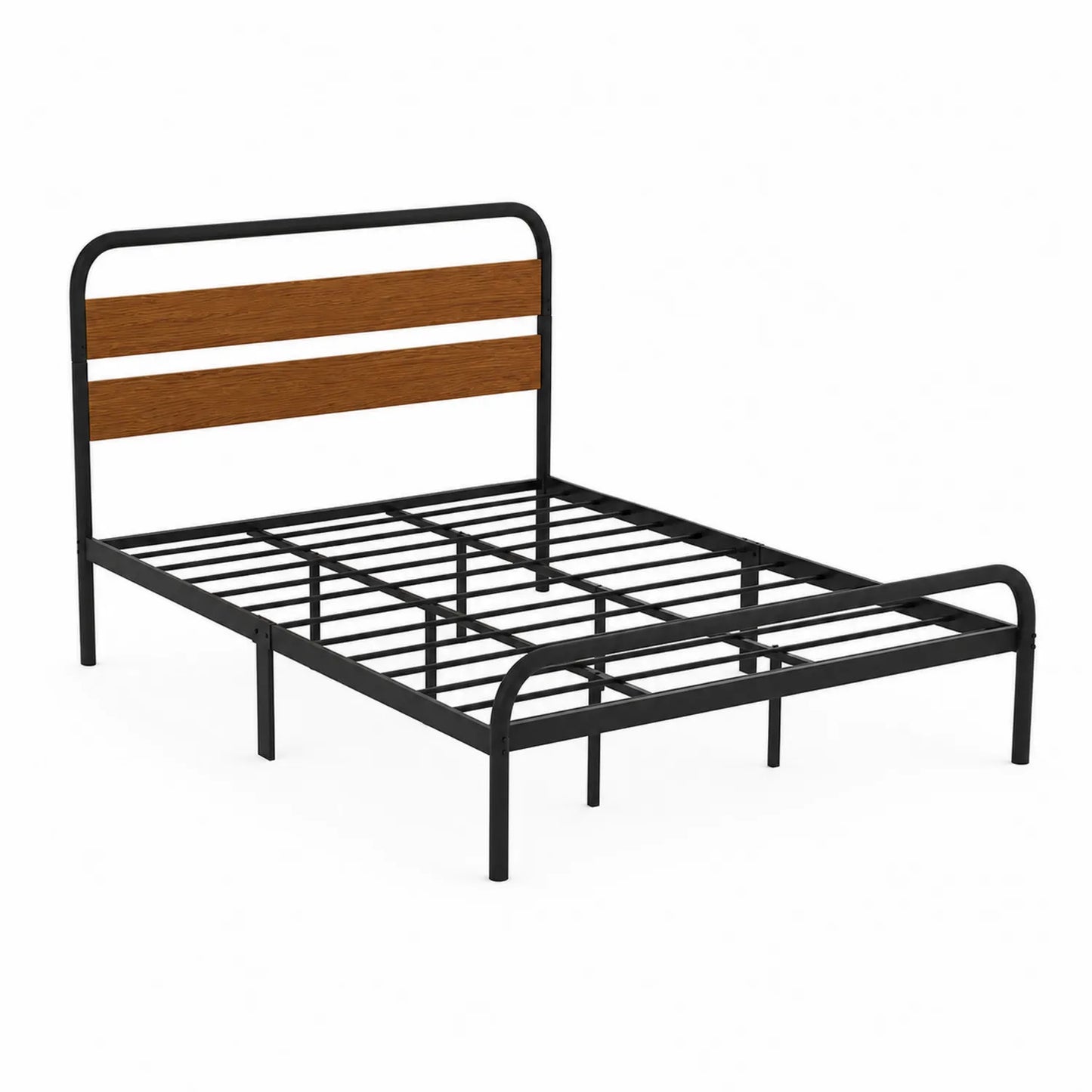 Cama de metal con cabecero de madera 200x150 cm Negro/Marrón