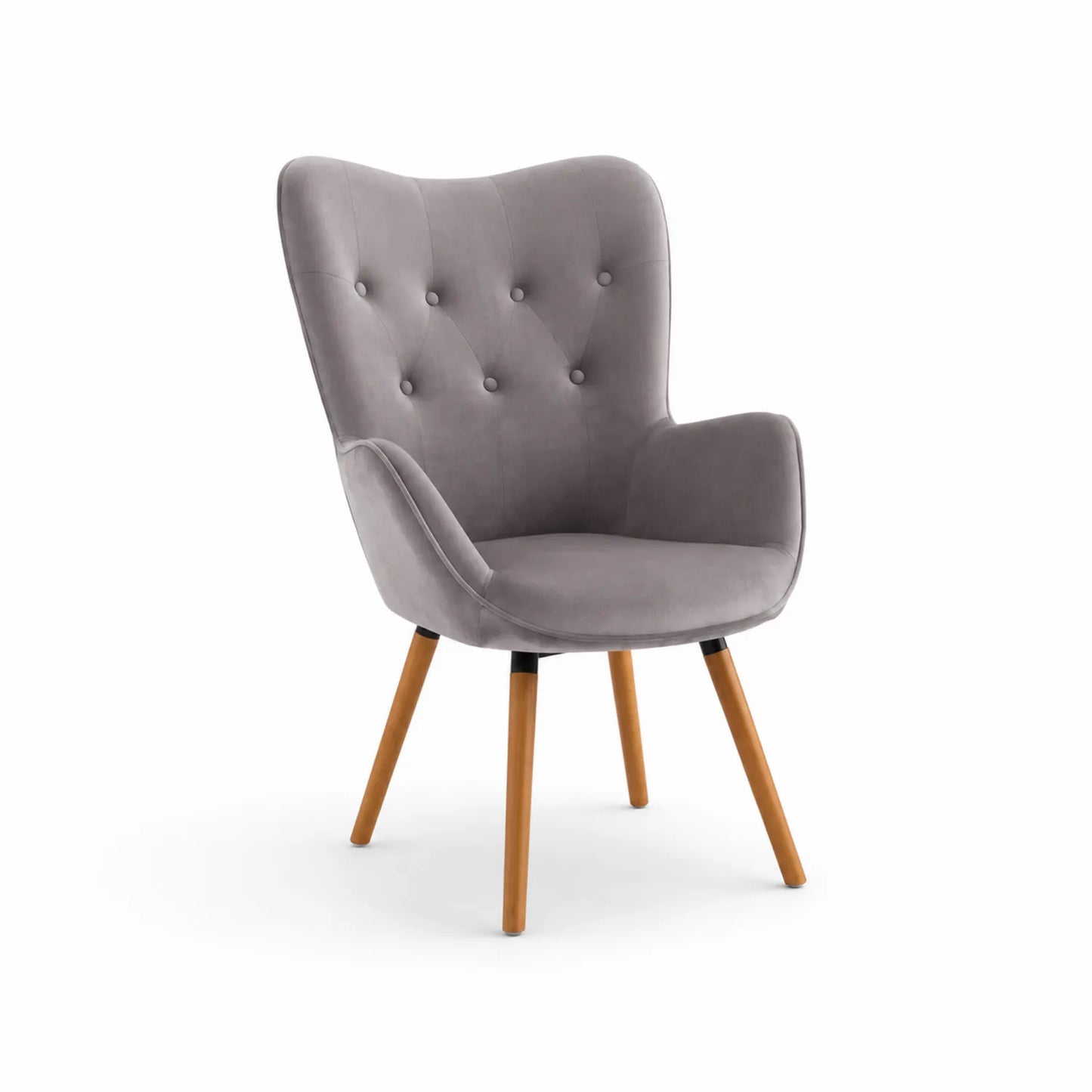 Silla de comedor de tela gris con patas de madera