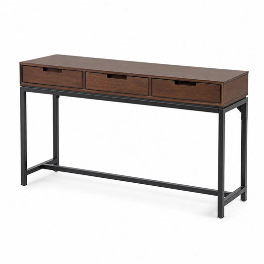 Mesa consola de madera y acero con cajones 120x30x75 cm Marrón/Negro