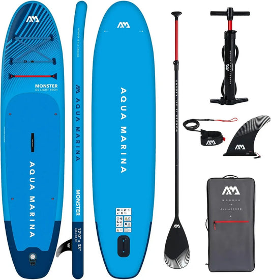 Aqua Marina Monster 12'0' - Tabla de Paddle Surf Hinchable Multifuncional para Principiantes, Set Completo - Edición Especial Azul