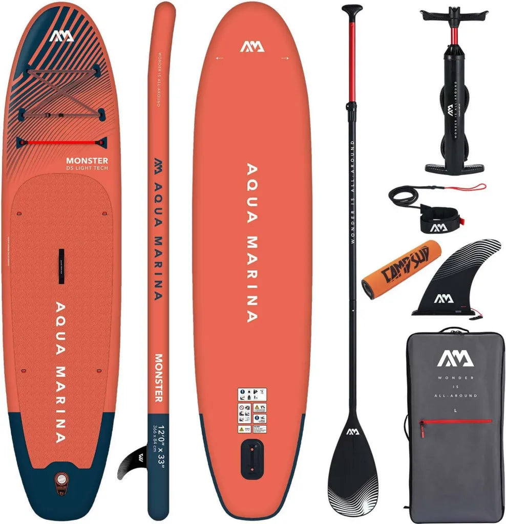 Aqua Marina Monster 12'0' - Tabla de Paddle Surf Inflable Todo Terreno para Principiantes, Kit Completo - Edición Limitada en Rojo
