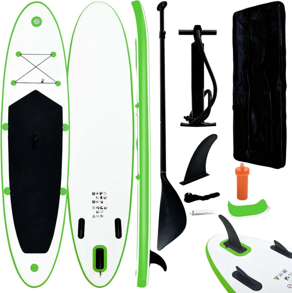 Tabla de Paddle Surf Hinchable Verde y Blanca con Remo y Accesorios