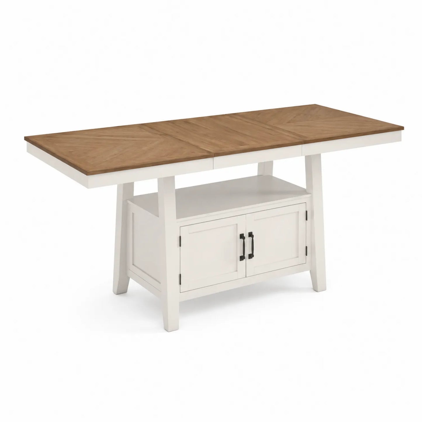Mesa de comedor de madera de roble y MDF blanco con almacenamiento