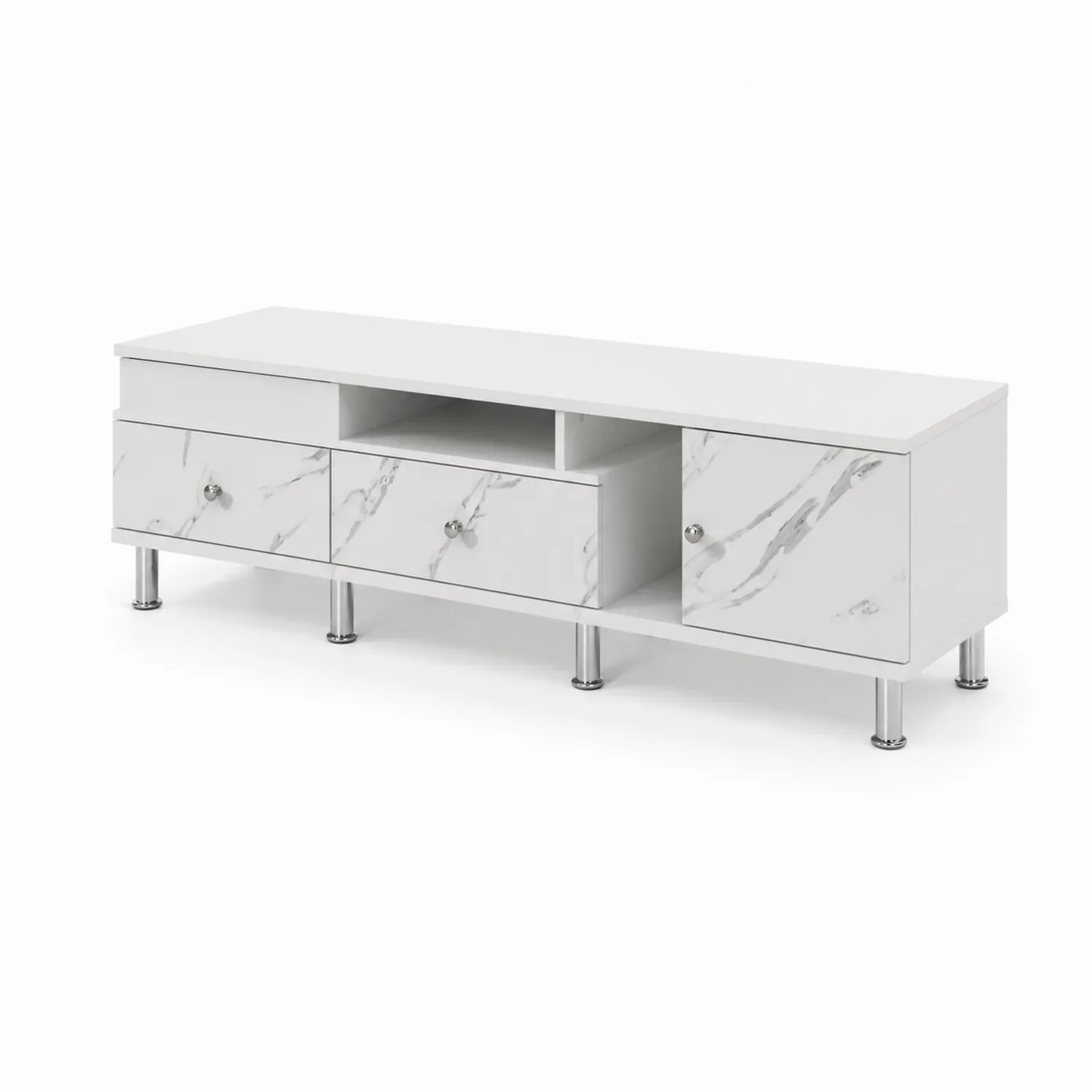 Mueble de TV de MDF con Efecto Mármol Blanco 150 cm