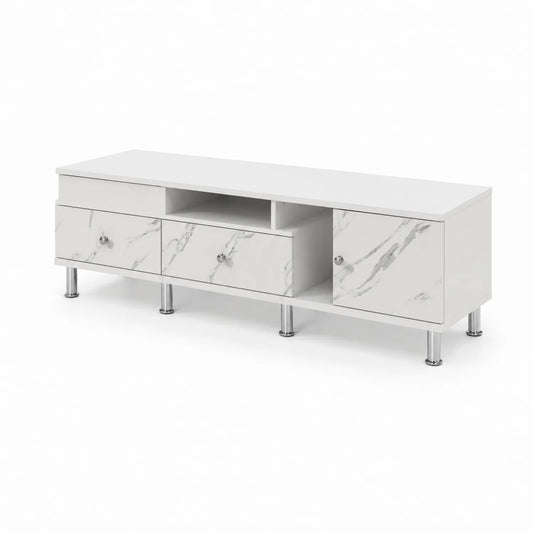 Mueble de TV de MDF con Efecto Mármol Blanco 150 cm