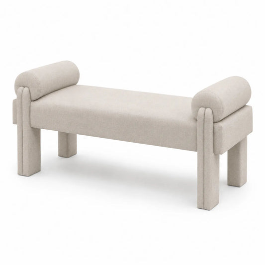 Banco de tela de poliéster beige con almohadillas, 120x40x45 cm