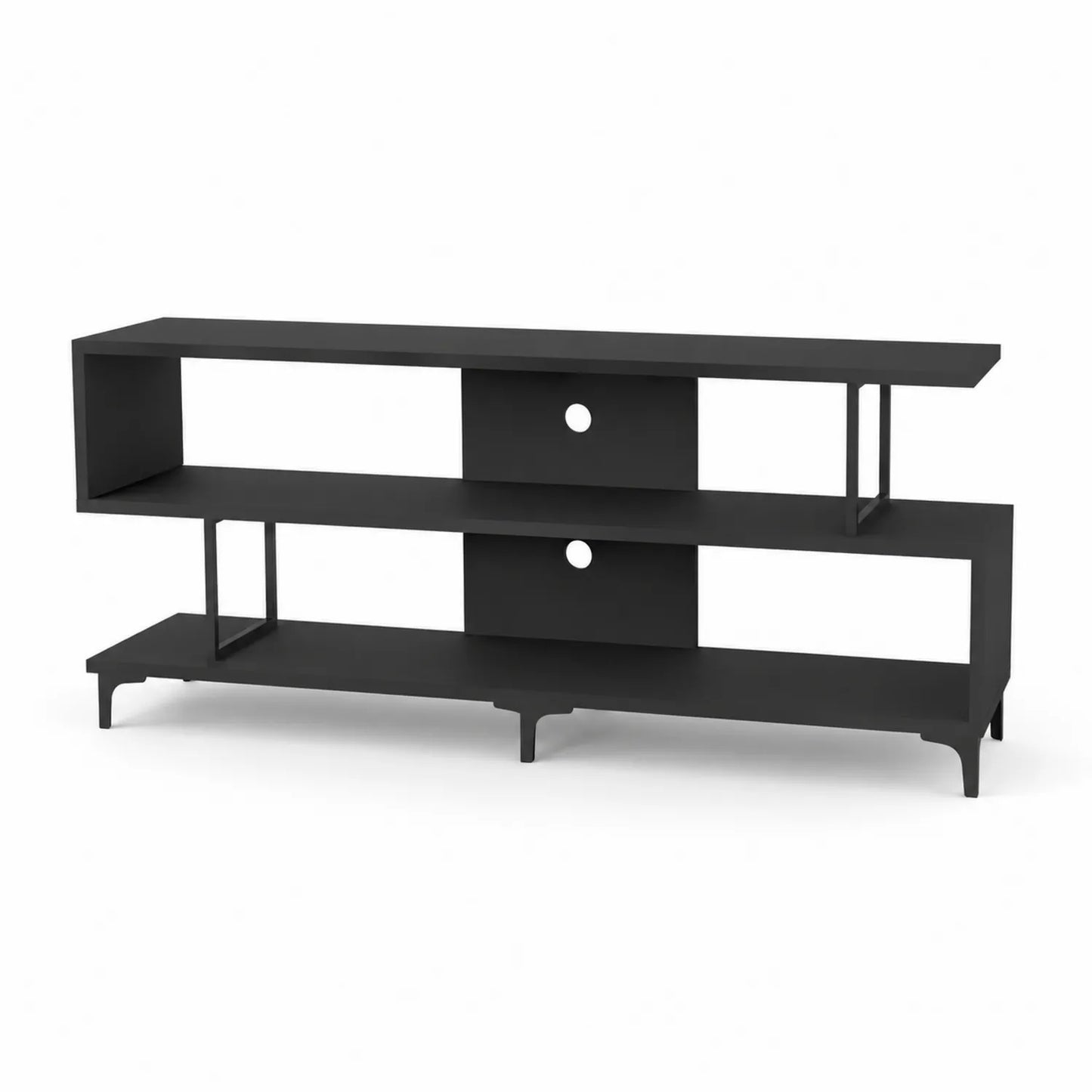 Mueble de TV de metal negro con estantes 140 cm